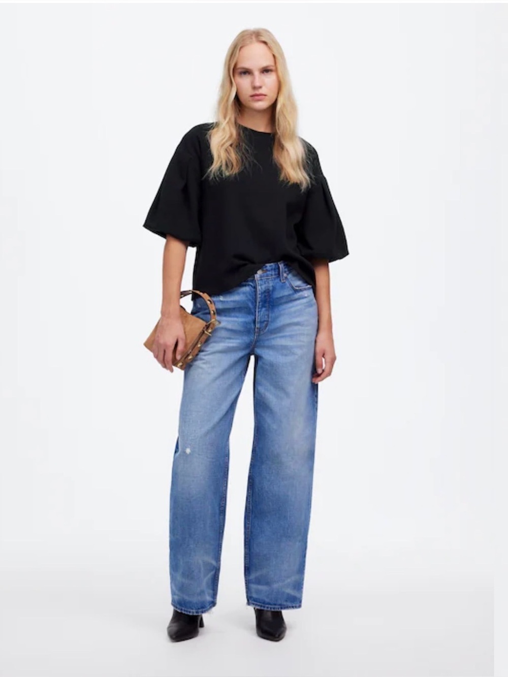 Madewell Black Puff Sleeve Sweatshirt Tee Size Large - Picture 6 of 11